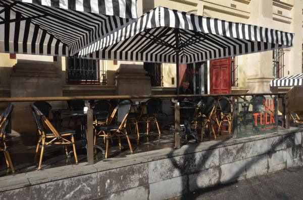 Printed Umbrellas in restaurant outdoor space