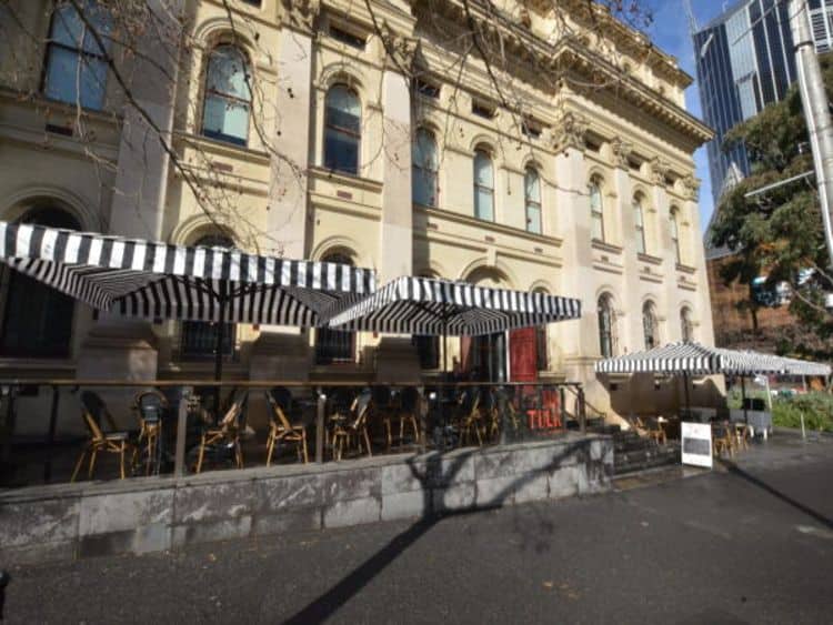 Market umbrellas setup